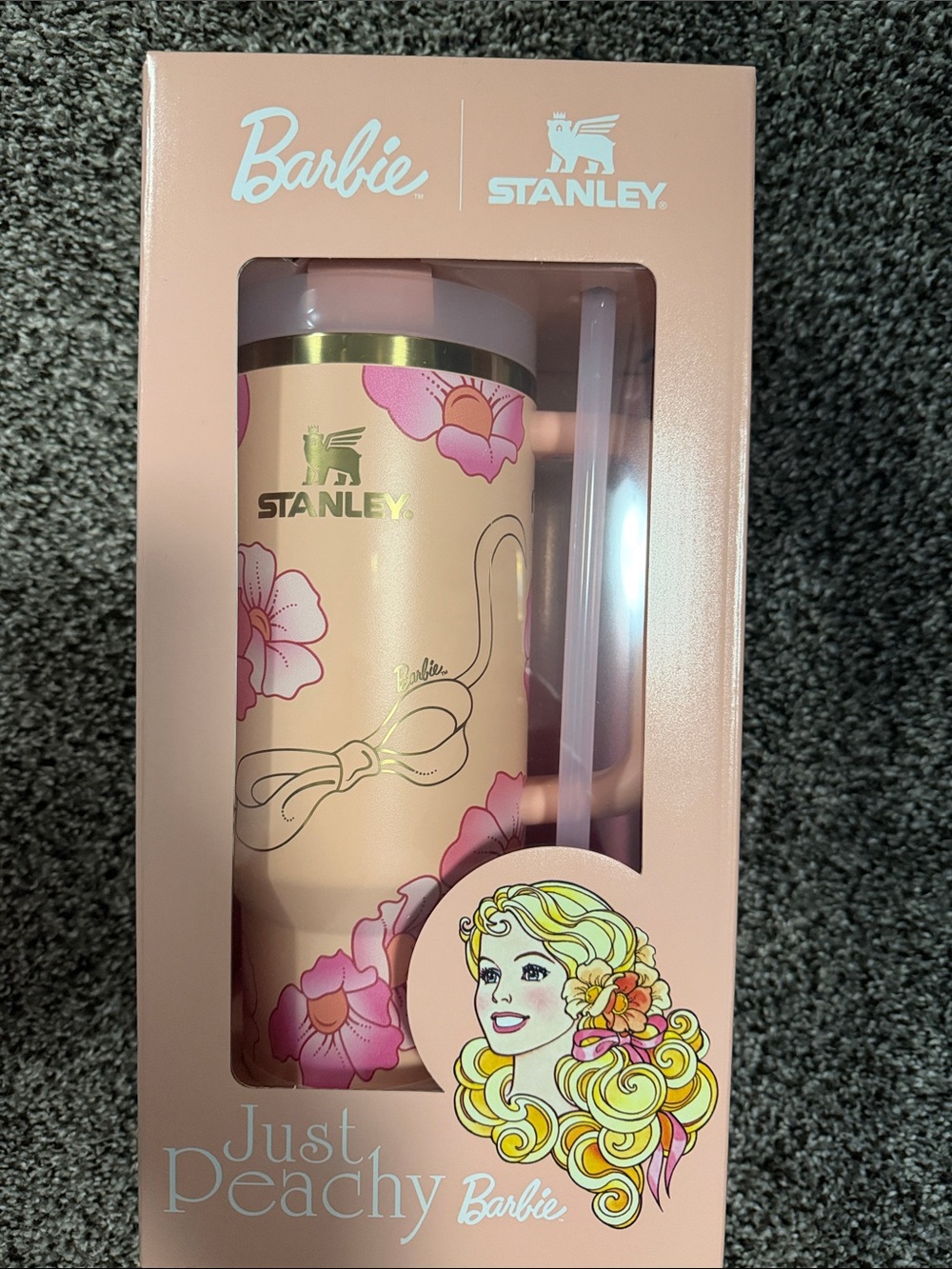 Stanley Barbie Peach Floral Tumbler 40 oz - Pink & Peach